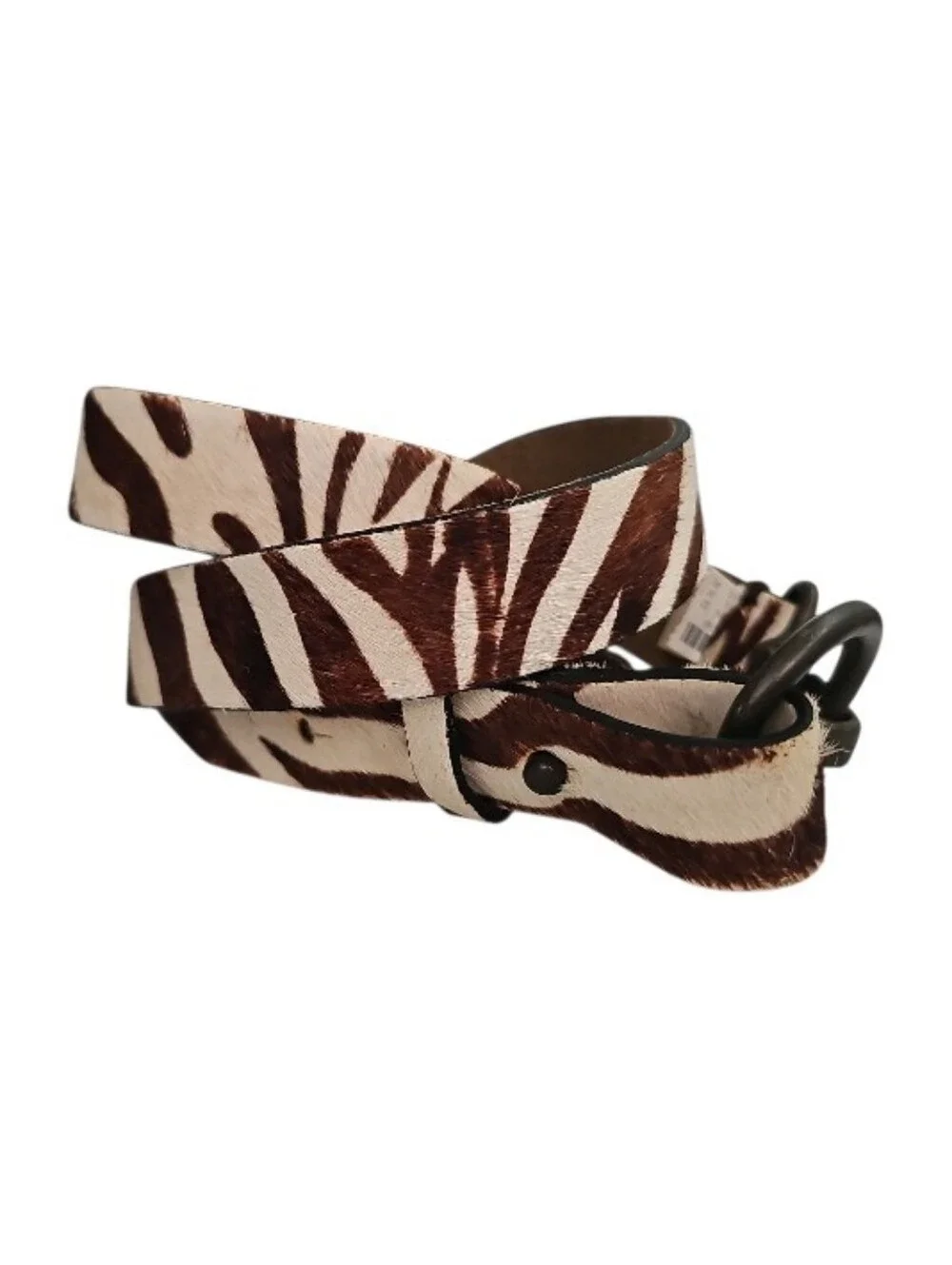 J.Crew Hair On Leather Zebra Belt Sz S/M Equestrian Statement Animal Print Brown - Picture 3 of 14